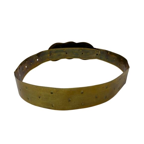 Vintage Hammered Brass Metal Belt Wide Artisan Statement Piece Apx Sz M